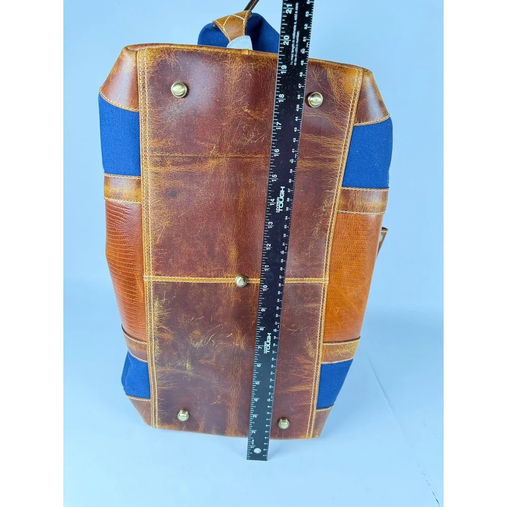 F.H. Wadsworth NYC Canvas Leather Duffle Bag Navy Blue Lizard Embossed Travel